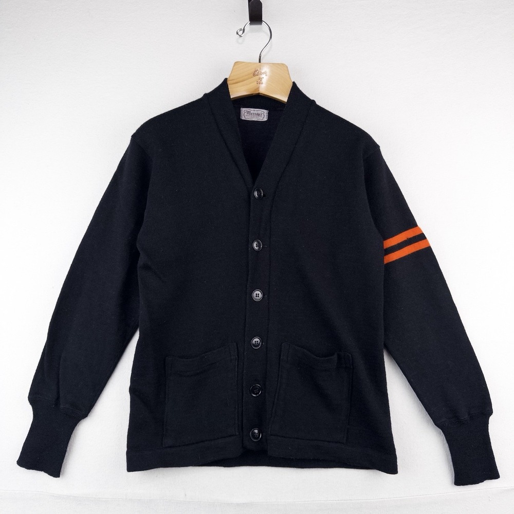40's Vtg Murray's Knit Varsity Cardigan 32" XS / Youth M Black Orange Princeton